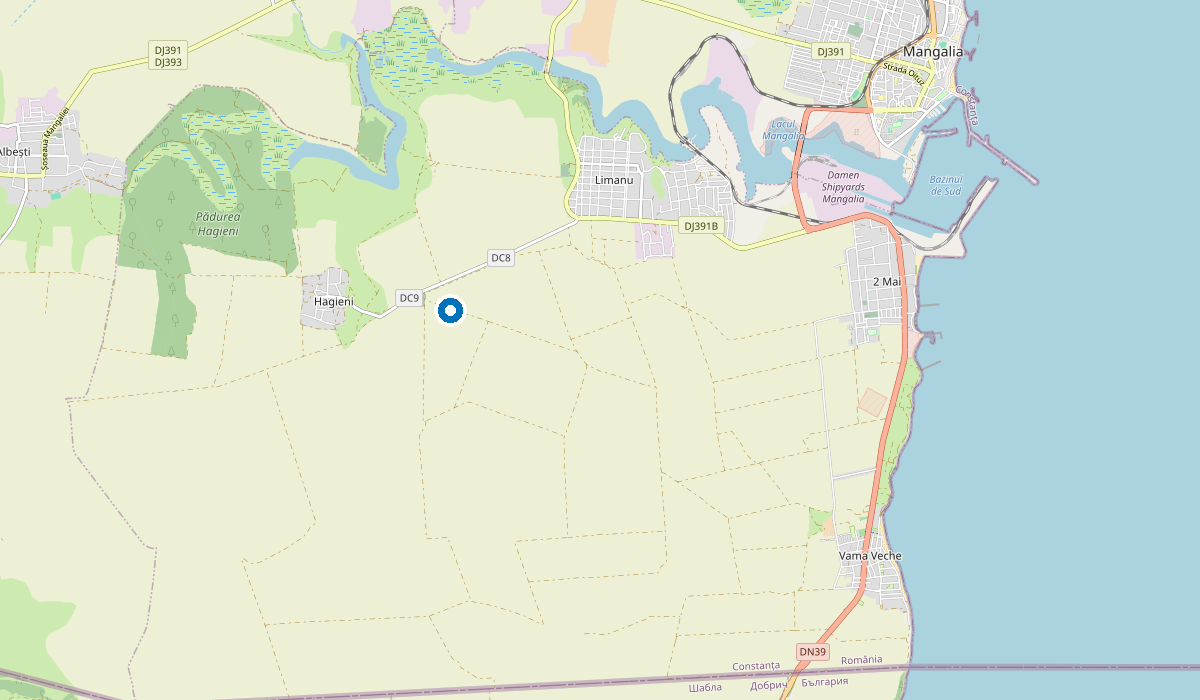 Map: Vama Veche Aerodrome, between Hagieni and Limanu, near 2 Mai